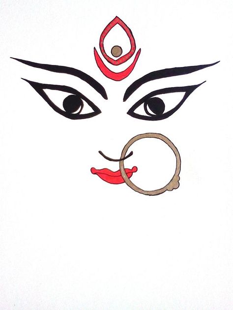 Navratri Devi Decoration At Home, Durga Maa Easy Drawing, Devi Decoration At Home, Kali Face Drawing, Maa Kali Face, Maa Drawing, Face Drawing Easy, God Drawings, Navratri Devi