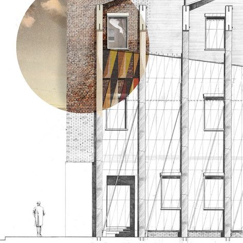 ... And with a little bit of colour  Project Niitsitapi#architecture #architecturestudent #art #arquiteta #arquitetura #arqsketch #design #detail #drawing #sketch #sketching #sketchbook #superarchitects #illustration #pencil #pen #section #calgary #canada #structure #construction #brick #building #moleskine #minimal #vsco #vscocam Architecture Diagrams, Architecture 101, Architectural Materials, Architecture Presentation Board, Architecture Panel, Technical Drawings, Presentation Ideas, Architecture Collage, Architecture Graphics