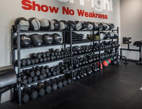 Crossfit Box Design Ideas Gym Interior, Gym Organization Ideas, Crossfit Studio, Gym Organizer, Dumbbell Storage, Dream Gym, Gym Design Interior, Home Gym Garage, Crossfit Box