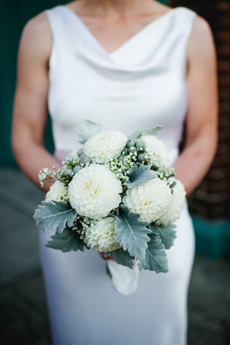 Dahlia Bridal Bouquet, Simple Elegant Wedding Dress, White Dahlia, Dahlia Bouquet, Rustic Winter Wedding, Winter Wedding Bouquet, Rustic Elegant Wedding, White Bridesmaid, Winter Wedding Flowers