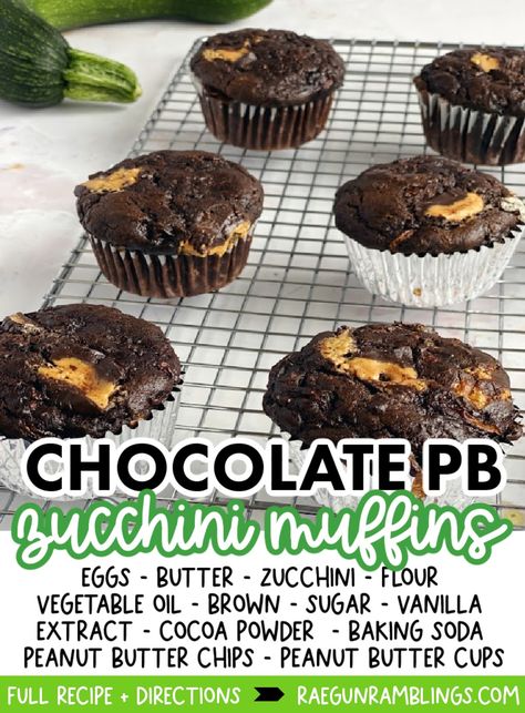 we love making these chocolate peanut butter muffins. So good and great zucchini recipe. We've made loves and muffins and they freeze great! Recipe With Peanut Butter, Chocolate Zucchini Bread Recipe, Chocolate Peanut Butter Muffins, Peanut Butter Recipe, Butter Muffins, Chocolate Zucchini Muffins, Peanut Butter Muffins, Peanut Butter Bread, Zucchini Bread Recipe