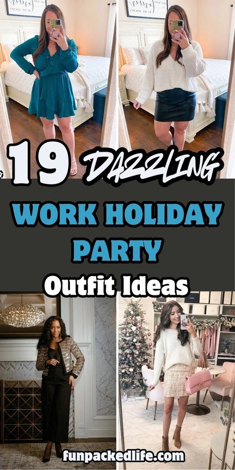 Looking for the perfect work holiday party outfit? 🎉✨ Check out these 19 dazzling outfit ideas that’ll have you looking chic and festive! From sleek cocktail dresses to stylish suits, find the best picks for every office occasion. Get inspired and shop now! Office Cocktail Party Outfits, Work Cocktail Party Outfit Classy, Winter Cocktail Attire, Holiday Office Party Outfit, Holiday Party Outfits Women, Work Holiday Party Outfit, Work Party Outfit, Holiday Party Outfit Work, Office Holiday Party Outfit