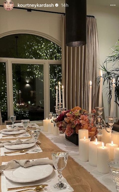 Dining Room Table Candles, Kylie Jenner And Kris Jenner, Kendall Jenner Kylie Jenner, Kourtney Kardashian And Travis Barker, Beautiful Flatware, Kardashian Home, Hosting Thanksgiving, First Thanksgiving, Thanksgiving Table Settings