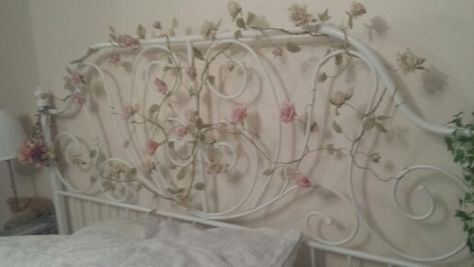 Ikea Bedframe, Cottagecore Bedroom Ideas, Ikea Bed Frames, Rose Bedroom, Iron Headboard, Cottage Bed, Outside Room, Pink Room Decor, Flower Room