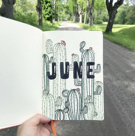 Cactus Bullet Journal, June Bullet Journal Ideas, Bullet Journal Designs, Bujo January, June Cover Page, Bullet Journal Calendar, June Bullet Journal, Cover Page Ideas, Weekly Log