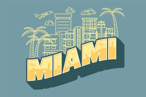 Miami Logo, City Typography, Skyline Image, Design City, Miami Skyline, Miami City, Palm Tree Silhouette, City Icon, Skyline Design