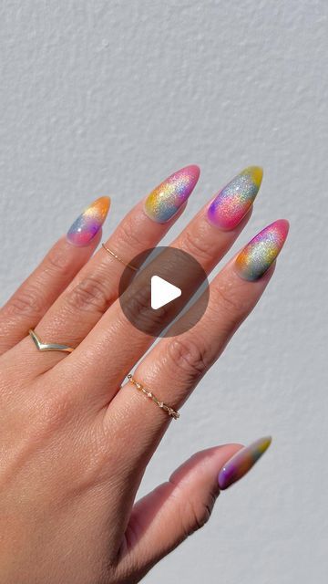 Rainbow Cat Eye Nails, Tie Dye Nails, Eye Nails, Tinted Glass, Rainbow Cat, Cat Eye Nails, Spring Nails, Nail Design, Nail Inspo