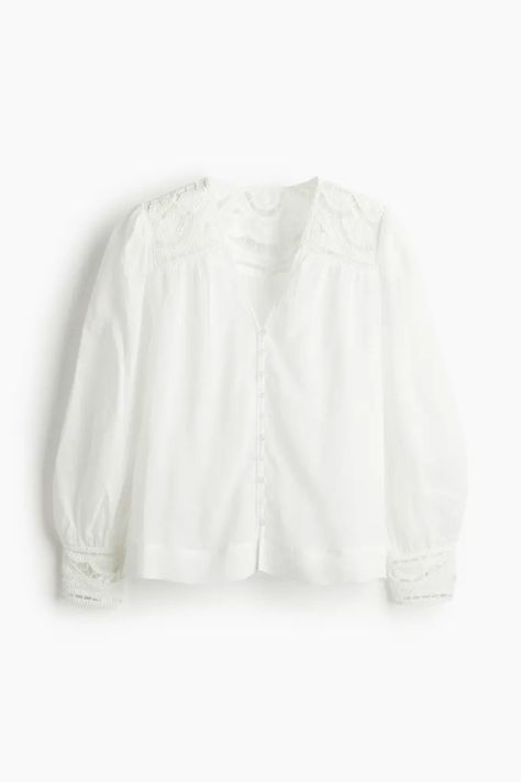 Embroidered ramie blouse - White - Ladies | H&M GB 5 La Mans, Long Balloons, Blouse White, Balloon Sleeves, World Of Fashion, H&m, White