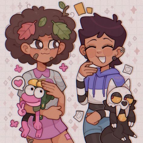 @michoobun Owl House And Amphibia Fanart, Amphibia X The Owl House Crossover, Amphibia And The Owl House Crossover, The Owl House Fanart Amity, Luz And Anne, Toh Amphibia Crossover, Anne And Sprig, Luz And King, Amphibia And The Owl House