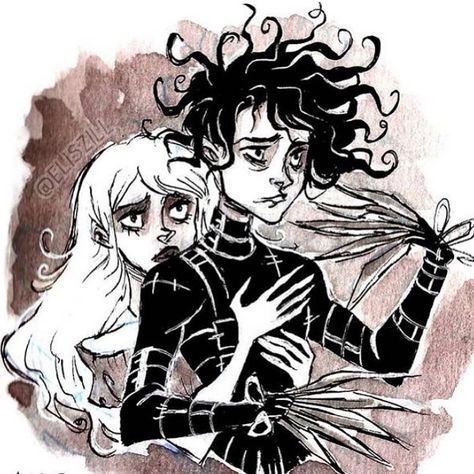 Happy Tuesday! 😉 @eliszill art 🖤 #edwardscissorhands #eduardomanostijeras #johnnydepp #winonaryder #tuesdayart #timburtonstyle… Blonde Tim Burton Characters, Edward Scissorhands Matching Pfp, Edward Scissorhands Fanart, Sally Nightmare Before Christmas Drawing, Tim Burton Dibujos, Edward Scissorhands Drawing, Tim Burton Edward Scissorhands, Tim Burton Personajes, Tim Burton Characters