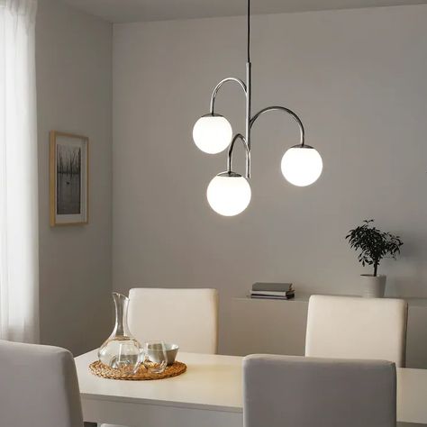 Pendant Lights & Lamp Shades - IKEA Hanging Light Lamp, Restaurant Chandelier, Chrome Lamp, Modern Lamp Shades, 3 Light Chandelier, Ikea Family, Opal White, Chandelier In Living Room, Glass Ball