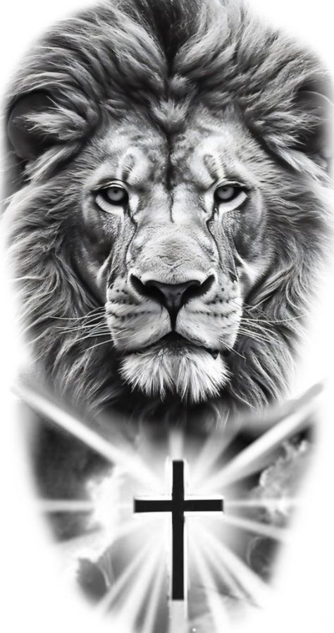 Lion Head Tattoo Stencil, Realistic Lion Tattoo Design, Realistic Lion Drawing, Small Lion Tattoo For Women, Religious Tattoos For Men, Crucifix Tattoo, Lion Shoulder Tattoo, Lamb Tattoo, Small Lion Tattoo