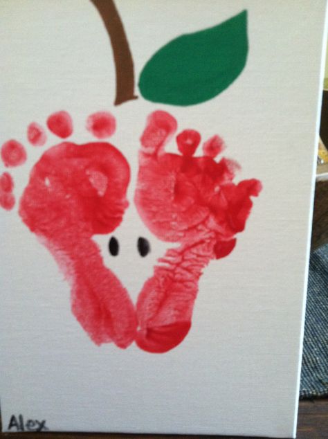 Apple print made out of footprints Foot Print Art, Apple Crafts, Infant Art, September Crafts, Print Crafts, Footprint Craft, Infant Room, Footprint Crafts, Apple Print