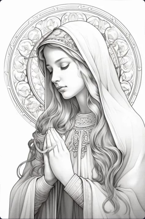 Virgin Mary Tattoo Design, Virgin Mary Drawing, Virgen Mary Tattoo, Mother Mary Tattoos, Maria Tattoo, Tattoo Arm Sleeve, Jesus Tattoo Design, Virgin Mary Tattoo, Heaven Tattoos