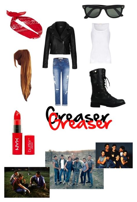 "The Outsiders: Greasers Cosplay" by drderpy ❤ liked on Polyvore featuring Topshop, American Vintage, River Island and Ray-Ban 60s Outfits Spirit Week, Spirit Week Outfit Ideas, Greaser Girl Outfit, Greaser Costume, Biker Girl Costume, Girl Greaser Outfit, Decades Day Outfits, Greaser Outfit, Greaser Girl