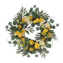 Cottage Wreath, Yellow Door, Lemon Wreath, Spring Door Wreaths, Spruce Up Your Home, Artificial Wreath, Hanging Wreath, Orange Material, Spring Door