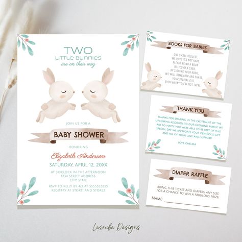 Twin Baby Shower Theme, Spring Baby Shower Invitations, Chelsea Baby, Bunny Theme, Easter Baby Shower, Bunny Book, Twins Baby Shower Invitations, Twins Baby, Spring Baby Shower