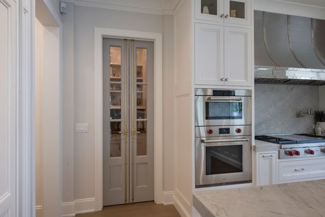 Pantry Doors With Glass Panels Farmhouse, Single Pantry Door, Unique Pantry Door, Pantry Doors With Glass Panels, Corner Pantry Door, Pantry Addition, Traditional Interior Doors, Kitchen Door Designs, Kitchen Pantry Doors