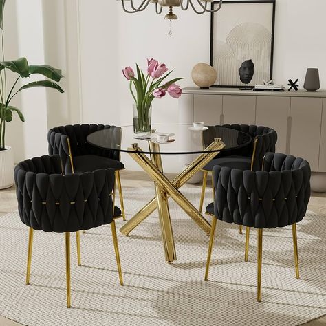 Circle Dining Room Table, Circular Kitchen Table, Dinner Table Set, Woven Chairs, Round Dining Table Set, Dining Table Set For 4, Glass Round Dining Table, Round Dining Table Sets, Woven Chair