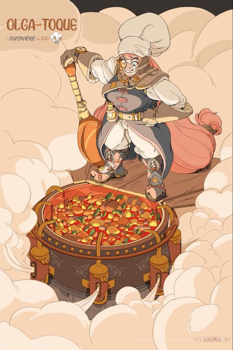 Fantasy Cooking Art, Italian Chef Character Design, Dnd Cook Character Art, Chef Concept Art, Dnd Baker, Dnd Cook, Cook Character Design, Fantasy Chef, Chef Character Design