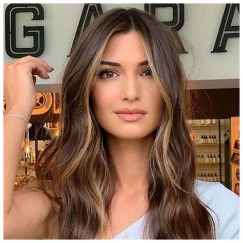 Brunette Face Highlights, Brunette Front Highlights, Subtle Front Highlights, Lighter Front Hair Highlights, Front Highlights Brown Hair, Contouring Hair Brunette, Brown Hair Subtle Highlights, Partial Highlights Vs Full Highlights, Beown Hair