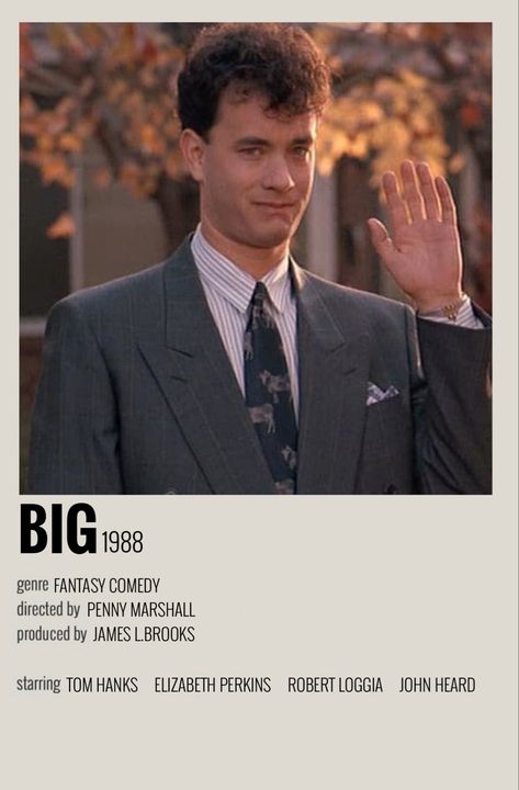 Big Movie Tom Hanks, Big Movie Poster, Big 1988, John Heard, Elizabeth Perkins, Polaroid Movie Poster, Penny Marshall, 80s Classics, Big Movie