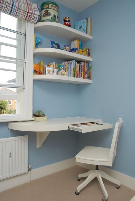 Shelves And Desk, Study Table Designs, Kitchen Cabinets Diy, Study Room Design, White Desk, Cabinets Diy, Wardrobe Design Bedroom, Study Room Decor, Small Room Design