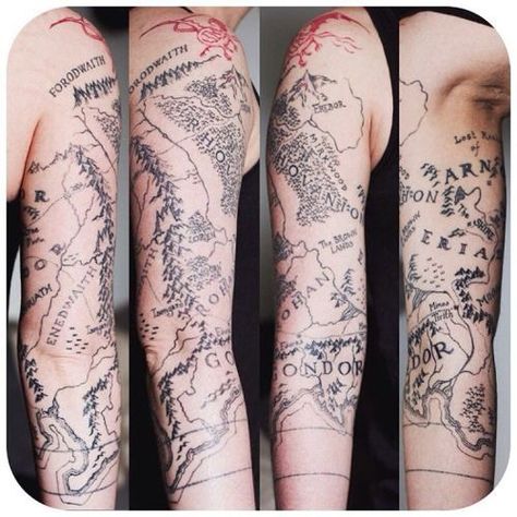 Love love love this but could I commit to this? Idk Middle Earth Map Tattoo, Tolkien Tattoo, Nerd Tattoos, Lotr Tattoo, Lord Of The Rings Tattoo, Nerdy Tattoos, Earth Tattoo, Nerd Tattoo, Nantes France