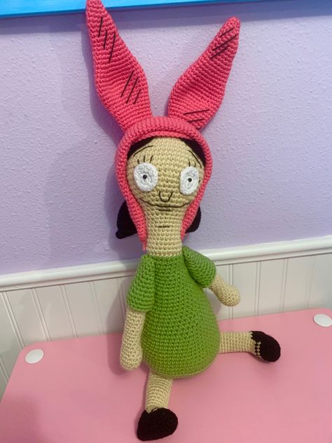 Free hand crochet/amigurumi of Bob’s Burgers’ Louise 🍔 Crochet Louise Belcher Hat Pattern, Bobs Burgers Louise Hat Crochet, Bobs Burgers Crochet, Bobs Burger Crochet, Bobs Burger Crochet Pattern, Free Hand Crochet, Bobs Burgers Cross Stitch, Bob’s Burgers Cross Stitch, Crochet Bob