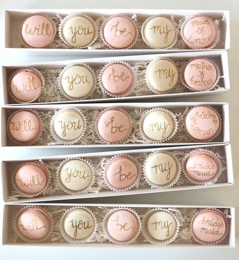 Celebration Cakes & Bakery on Instagram: “BRIDES! Pop the question in the sweetest way with our proposal macaron gift sets! ⠀⠀⠀⠀⠀⠀⠀⠀⠀ 🍾 💍 🥂” Bridesmaid Macarons, Bridesmaid Proposal Diy, Bakery Cakes, God Parents, Proposal Ideas, Bundt Cake, Celebration Cakes, Gift Sets, Bridesmaid Proposal