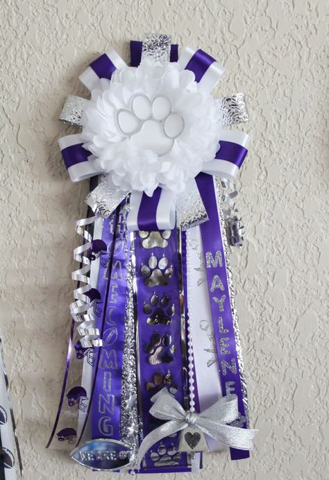 Homecoming Mums Mum Ideas Homecoming Freshman, Garters Homecoming For Guys, Hoco Mums, Senior Crafts, Purple Mums, Mum Ideas, Homecoming Garter, Homecoming Mums Diy, Homecoming Ideas