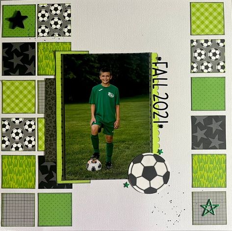 Soccer scrapbook layout using Doodlebug and Bella Blvd Scrapbook Layout Sketches, Single Photo, Lucky Star, Scrapbook Layout, Scrapbook Layouts, Scrapbook Pages, Best Friends, Soccer, Sketch