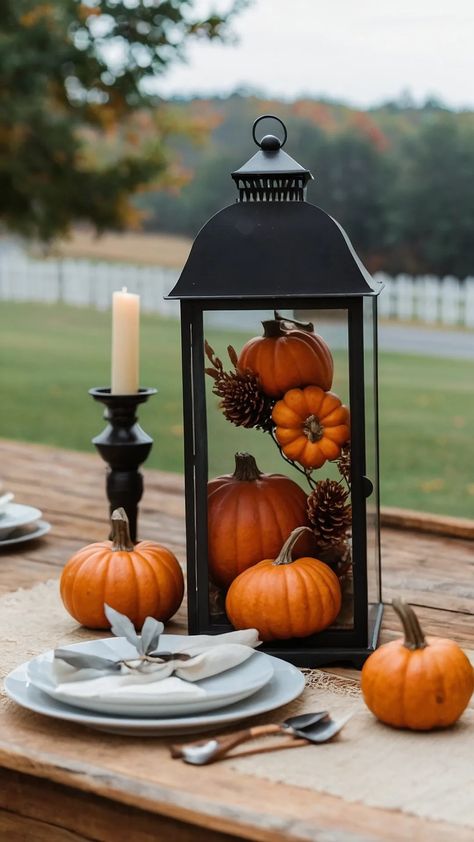 Uniting Rustic Charm with Moody Elegance: 15 Fall Decor Ideas You’ll Love - Inspire Inlet Indoor Lantern Decor Ideas, Autumn Decorations Indoor, Indoor Lanterns Decor, Black And White Fall Decor, Fall Decorations Indoor, Unique Fall Decor, Fall Lantern Decor, Fall Lanterns, Fall Lantern