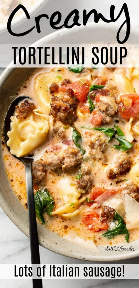 Tortelli Soup, Creamy Sausage Tortellini Soup, Creamy Sausage Tortellini, Italian Sausage Tortellini Soup, Creamy Tortellini Soup, Sausage Tortellini Soup, Sausage Tortellini, Tortellini Recipes, Sausage Soup