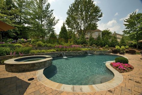 Building a Pool on a Slope: Design Tips for Great Falls, VA Yards with Hills Inground Pool Ideas Sloped Yard, Pool On A Slope, Privacy Berm, Plants For Poolside, Infinity Pool Backyard, Pool Area Landscaping, Slope Design, Pool Plumbing, Pool Plants