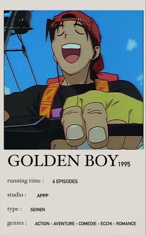 Old Animes To Watch, Old Anime To Watch, Old Anime Posters, 90s Anime Recommendations, Cartoon To Watch, Golden Boy Anime, 80s Anime, The Golden Boy, Japanese Animated Movies