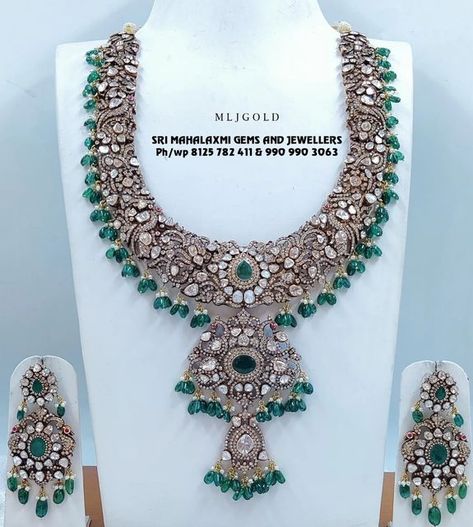 Victorian Diamond Jewellery, Victorian Jewellery Designs, Victorian Haram, Polki Haram, Victorian Sets, Victorian Jewelry Necklace, Marriage Jewellery, Latest Gold Jewellery, Dubai Gold Jewelry