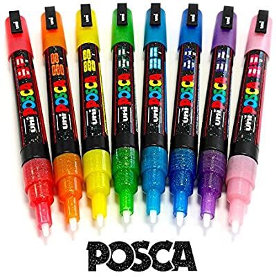 Amazon.com: POSCA Colouring - PC-3ML Full Range of 8 Glitter Paint Markers - in Gift Box: Office Products Lilac Glitter, Grey Slate, Zebra Mildliner, Yellow Sunshine, Posca Marker, Yellow Glitter, Artist Pens, Red Violet, Pen Accessories