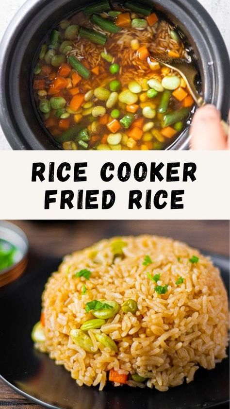 Whip up a convenient and tasty meal using this rice cooker fried rice recipe, which blends jasmine rice with savory sauces, vibrant vegetables, and your choice of protein in one easy step. Fried Rice Rice Cooker, Chicken In Rice Cooker, Chinese Rice Cooker Recipes, Rice Robot Recipes, Small Rice Cooker Recipes, Seasoned Rice In Rice Cooker, Rice Cooker Rice Recipes, Rice Cooker Chicken And Rice, Recipes For Rice Cooker