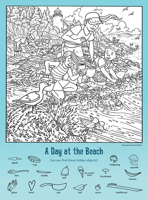 A Day at the Beach: Find the Hidden Objects (Kids Game Activity) | Kids Answers Hidden Pictures Printables, Hidden Picture Games, Highlights Hidden Pictures, Hidden Object Puzzles, Find The Hidden Objects, Hidden Picture Puzzles, Hidden Images, Printable Puzzles, The Time Machine