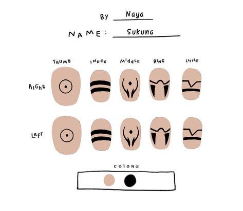 Anime Nail Designs For Short Nails, Nails Sakuna Jujutsu, Choso Nail Idea, Anime Nail Inspo Simple, Sukuna Inspired Tattoo, Sukuna Themed Nails, Sukuna Nails Short, Sukuna Nail Ideas, Sakura Nails Jjk