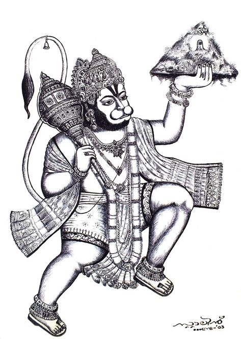 The God Hanuman - Drawing with ball pen Hanuman Ji Black And White, Hanuman Art Drawing, Hanuman Drawing Pencil, Hanuman Ji Drawing Easy, Hanumanji Tattoo, Mahadev Pic, Hanuman Ji Drawing, Hanuman Drawing, Hanuman Art