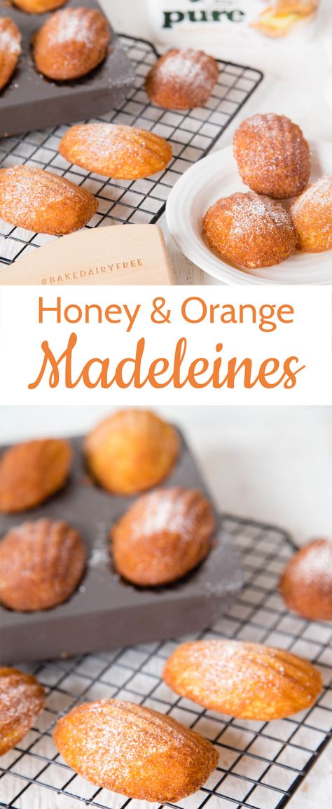 These beautiful little French cakes are astonishingly easy to make and will always impress. This version is dairy free and gently flavoured with orange and honey. Orange Madeleines, Madeline Cookies Recipe, French Cakes, Dairy Free Cupcakes, Madeline Cookies, Dairy Free Appetizers, Madeleine Recipe, Dairy Free Baking, Dairy Free Cookies