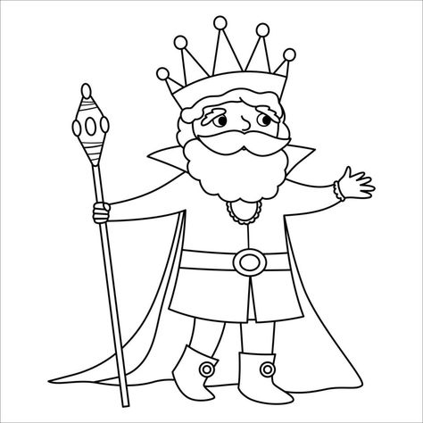 rei preto e branco de conto de fadas com cetro. monarca de fantasia de linha vetorial na coroa e manto. personagem de príncipe de conto de fadas medieval. ícone soberano mágico dos desenhos animados ou página para colorir Camping Coloring Pages, Abc Coloring, Spring Coloring Pages, Printables Free Kids, Fall Coloring Pages, Movie Posters Minimalist, Clipart Black And White, Disney Coloring Pages, Animal Coloring Pages