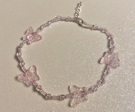 Butterfly Bracelet Beads, Cincin Diy, Glass Butterflies, Anting Manik, Butterfly Anklet, Manik Manik, Beads Bracelet Design, Jewelry Accessories Ideas, Mia 3