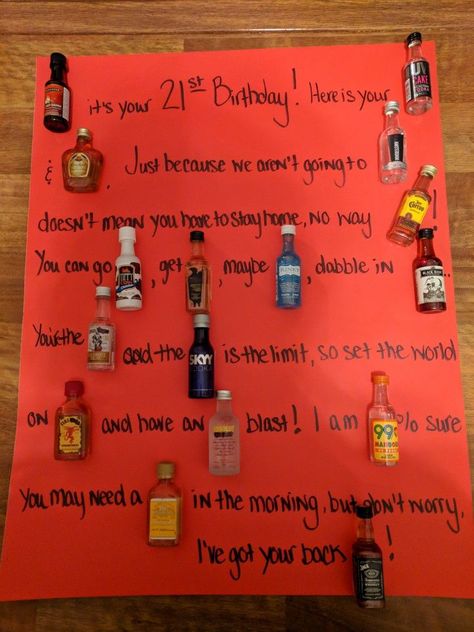 Captain Morgan Birthday Ideas, 21st Birthday Cake Alcohol Mini Bottles, Cakes With Alcohol Bottles, 99 Bananas, Alcohol Birthday Cards, 21st Birthday Poster, 21st Birthday Diy, Cake Vodka, 21 Bday