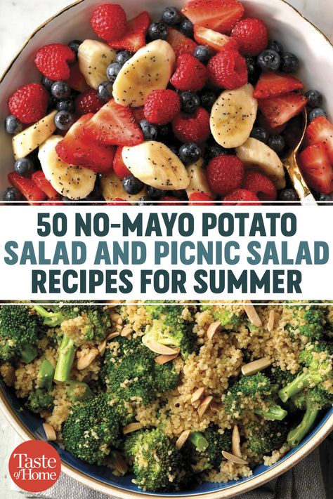 Non Mayo Salads, Picnic Veggie Sides, Easy Camping Salads, Easy Picnic Salads, No Mayo Salads Summer, Picnic Veggies, Picnic Salads Recipes Summer, Picnic Sides Easy, Pasta Salad Recipes No Mayo