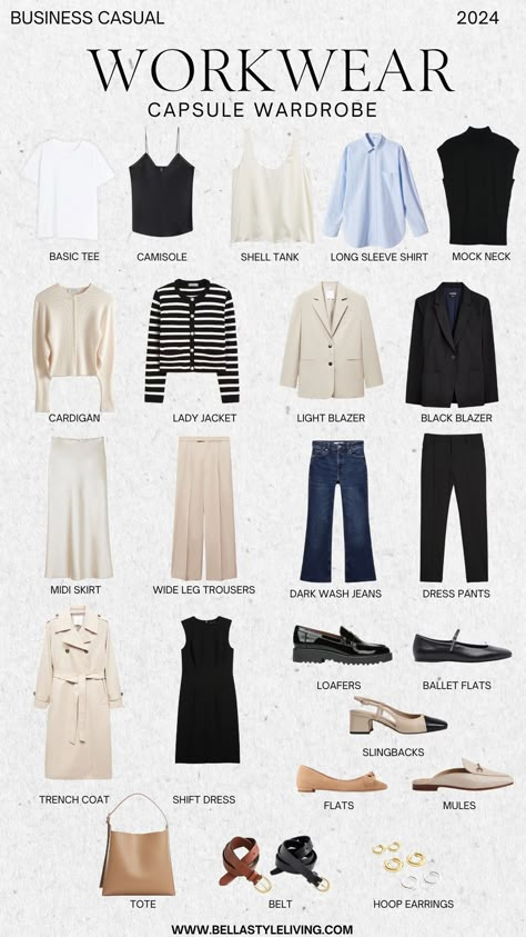 Business Casual Capsule Wardrobe for Women Business Casual Capsule Wardrobe, Business Casual Capsule, Workwear Capsule Wardrobe, Smart Casual Women Outfits, Casual Capsule Wardrobe, Workwear Capsule, Capsule Wardrobe Women, Summer Office Outfits, Capsule Wardrobe Casual