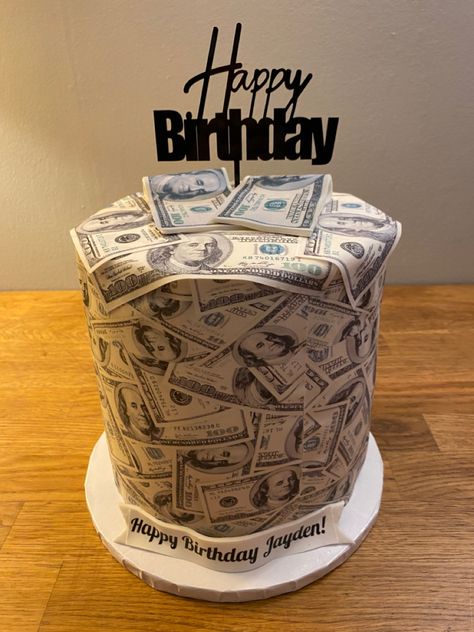 Birthday Cake Money Theme, Money Themed Birthday Cake, Bf Birthday Cake Ideas, 22 Birthday Cake Men, 17th Birthday Cake Boy, Money Themed Cake, Vanilla Custard Filling, Birthday Cake For Brother