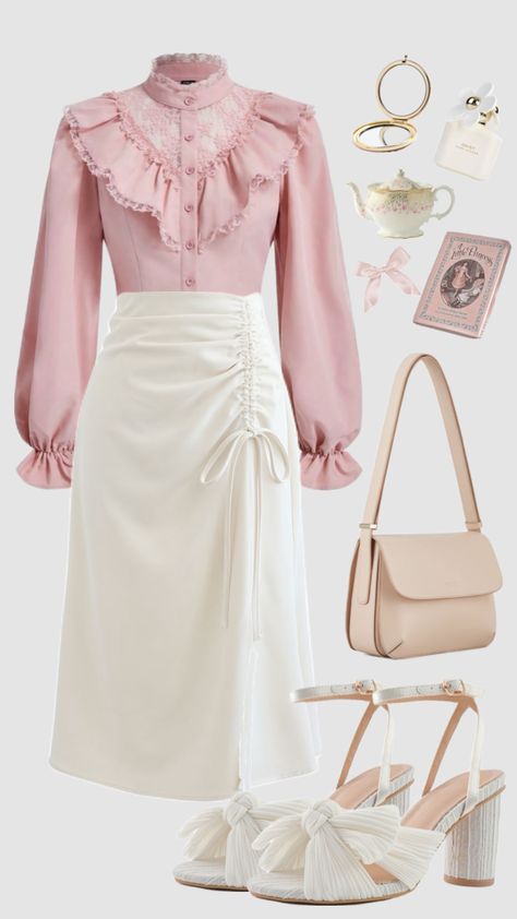 #pinkaesthetic #lightpink #coquette #easter #outfit #spring #teaparty #modestfashion #feminine #outfitideas #skirt #modest #aesthetic #summer #churchoutfit Coquette Easter, Simple Fashion Outfits Minimal Style, Modest Aesthetic, Outfit Modest, Modest Casual Outfits, Dress Cardigan, Modesty Outfits, Sweet Clothes, Cute Modest Outfits